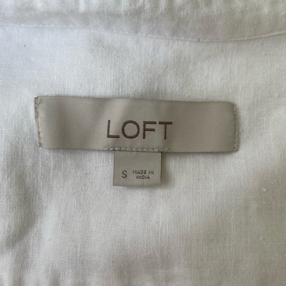LOFT White Linen Blend Long Sleeve Button Down Shirt Sz S Blouse Classic Coastal - Picture 5 of 6